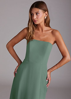 Azazie Wren 신부 들러리 드레스 A라인 스트랩리스 쉬폰 티 길이 드레스 image5