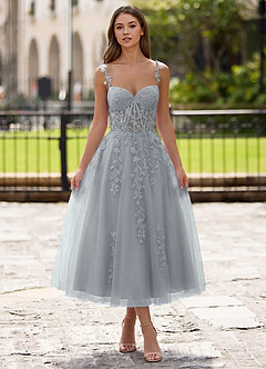 Zosia Plata Vestido midi de encaje con corte en A y espalda con cordones image5