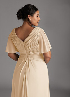 Azazie Emmeline Mère de la mariée Robes Robe Trapèze en Maille Col V plissé Champagne image11