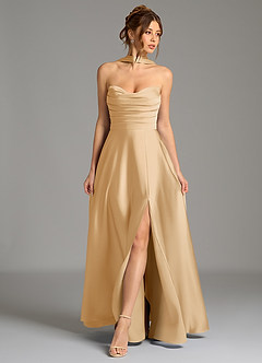 Azazie Ayla Abiti da Damigella Abito A-Line in Raso Elasticizzato Corsetto Oro image1