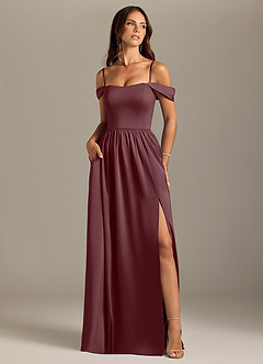 Azazie Calianna Bridesmaid Dresses Sangria A-Line Off the Shoulder Stretch Satin Convertible Dress image5