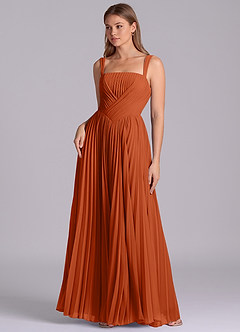 Azazie Mina Vestidos de madrinha de casamento Vestido Laranja Queimada de Chiffon de Linha A com Plissado image1