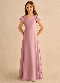 Azazie Nari Girls Formal Flower Girl Dresses Dusty Rose A-Line with Sleeves Chiffon Dress image6