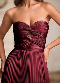 Ylura Burgunderrot A-Linien-Plissee-Abendkleid image10