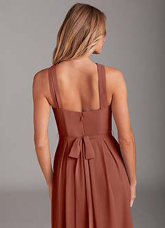 Azazie Dixie Bridesmaid Dresses Auburn A-Line Halter Pleated Chiffon Dress image6
