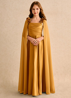 Azazie Rosita Girls Formal vestidos de niña de las flores Vestido de Caramelo de Satin Mate de Corte en A con Plisado image5