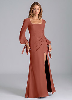 Azazie Mero Bridesmaid Dresses Auburn Mermaid Long Sleeve Chiffon Dress image6