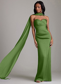 Azazie Sonora Vestidos de damas de honor Vestido de Albahaca de Satén Elástico de Corte Recto con Sin tirantes image8