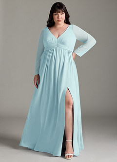 Azazie Teton Brautjungfernkleider für Schwangere A-Linie Langarm Chiffon Bodenlänge Kleid image7