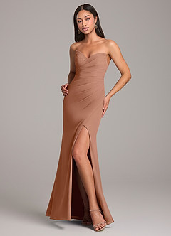 Azazie Yola Bridesmaid Dresses Bronzer Sheath Pleated Chiffon Convertible Dress image4