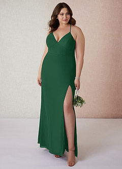 Azazie Becca Bridesmaid Dresses Dark Green Sheath V-Neck Chiffon Dress image7