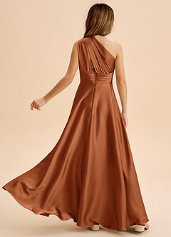 Azazie Charlize Junior Robe Trapèze en Satin extensible Plissée Cuivre image2