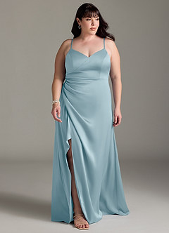 Azazie Marchella Vestidos de damas de honor Vestido de Azul Malhumorado de Satén Elástico de Corte en A con Corsé image7