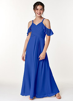 Azazie Dakota Junior Royal Blue A-Line Off the Shoulder Chiffon Dress image4