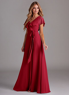 Azazie Lainey Bridesmaid Dresses Scarlet A-Line with Pockets Chiffon Dress image5