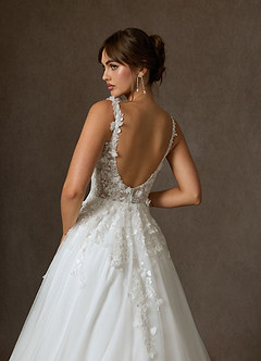 Azazie Sabine Wedding Dresses Diamond White Ball-Gown Square Neckline Lace Dress image7