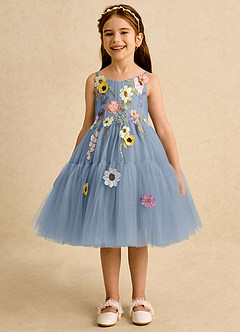 Azazie Osea Sukienki dla dziewczynek sypiących kwiaty Suknia balowa Pofałdowany Tiul Długość do kolan Sukienka image4