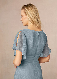 Azazie Kathryn Mother of the Bride Dresses Dusty Blue A-Line V-Neck Flutter Sleeve Metallic Mesh Dress image5