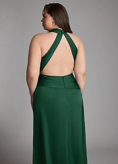 Azazie Gracelynn Robes de demoiselle d'honneur Robe Fourreau en Satin extensible Plissé Vert Foncé image17