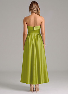 Azazie Lucienne Bridesmaid Dresses Lemongrass A-Line Pleated Stretch Satin Dress image6