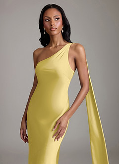 Azazie Galinda Suknie dla druhen Syrena Jedno ramię Satyna elastyczna Do ziemi Sukienka image3