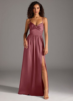 Azazie Zeya Robes de demoiselle d'honneur Robe Trapèze en Satin extensible Plissée Rose Du Désert image2