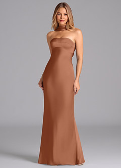 Azazie Lusinda Brudtärnklänningar Klä av Sjöjungfru i Stretch Satin Axelbandslös Bronzer image4