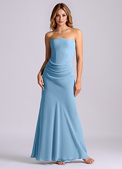 Azazie Debby Bridesmaid Dresses Steel Blue Mermaid Strapless Chiffon Dress image1