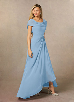 Azazie Mary vestidos de madre de la novia Vestido de Azul Pálido de Gasa de Corte en A con Corte Lateral image4