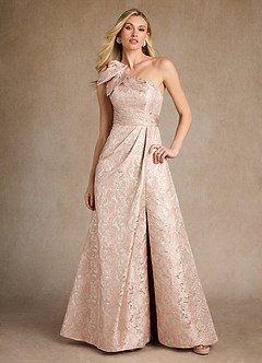 Azazie Easton Mother of the Bride Dresses Dusty Rose A-Line One Shoulder Jacquard Dress image1