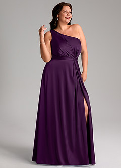 Azazie Brooke Bridesmaid Dresses Grape A-Line One Shoulder Stretch Satin Dress image11
