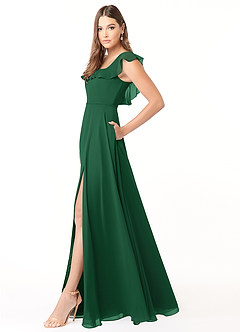 Azazie Jinny Bridesmaid Dresses Dark Green A-Line Square Neckline Ruched Chiffon Dress image3