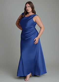Azazie Kieryn Bridesmaid Dresses Royal Blue Mermaid Pleated Stretch Satin Dress image11