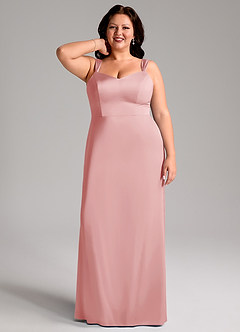 Azazie Denice Robes de demoiselle d'honneur Robe Fourreau en Satin extensible Plissée Rose Poudré image9