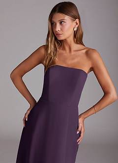 Azazie Wren 신부 들러리 드레스 A라인 스트랩리스 쉬폰 티 길이 드레스 image5