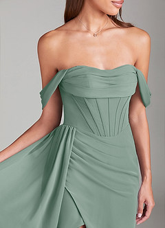 Azazie Amyra Robes de demoiselle d'honneur Robe Fourreau Convertible en Mousseline de soie Épaules dénudées Sauge D'argent image5