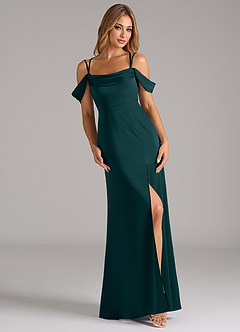 Azazie Callan Bridesmaid Dresses Pine A-Line Pleated Stretch Satin Convertible Dress image1