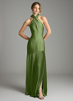 Azazie Nayeli Jurken voor bruidsmeisjes Jurk van Stretch Satijn met A-Lijn Geplooid Jeneverbes image3