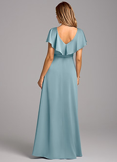 Azazie Lainey Bridesmaid Dresses Moody Blue A-Line with Pockets Stretch Satin Dress image2