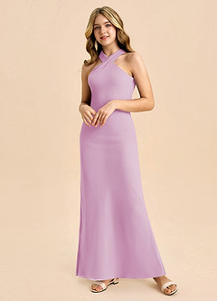 Azazie Doretta Junior Vestido de Rosa Caramelo de Gasa de Corte Recto con Plisado image5