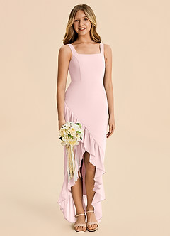 Azazie Reesie Junior Blushing Pink Sheath Ruched Chiffon Dress image4