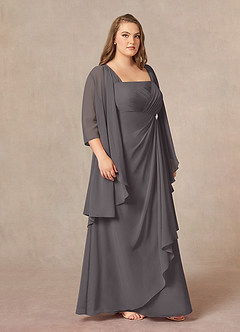 Azazie Weisz Mother of the Bride Dresses Steel Grey A-Line Square Neckline Pleated Chiffon Dress image9
