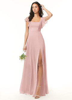 Azazie Bondi Bridesmaid Dresses Powder Pink A-Line Ruffled Chiffon Dress image2