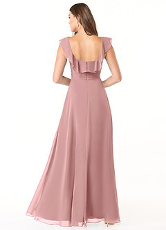 Azazie Jinny Brautjungfernkleider A-Linie Quadratischer Ausschnitt Gerüscht Chiffon Kleid Altrosa image3