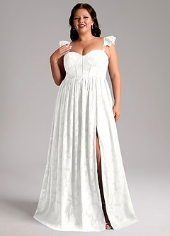 Azazie Denisse Robes de demoiselle d'honneur Robe Trapèze en Blumen-Burnout Rayé Blanc image7