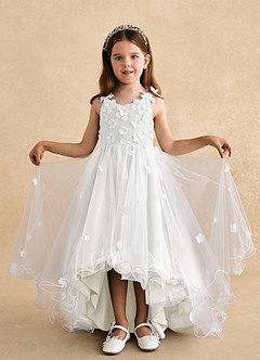 Azazie Celia Flower Girl Dresses Ivory A-Line Lace Tulle Dress image4