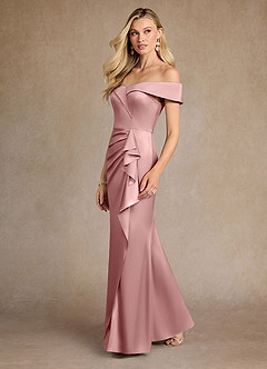 Azazie Laredo Kleider für die Brautmutter Meerjungfrau-Linie Schulterfrei Stretch-Satin Kleid Altrosa image5
