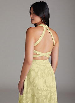 Azazie Clarice Bridesmaid Dresses Lemon Sorbet A-Line Side Slit Floral Burnout Dress image6