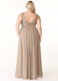 Azazie Elly Bridesmaid Dresses Taupe A-Line Lace Scoop Neck Chiffon Dress image8