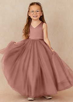 Azazie Marybell Flower Girl Dresses Cedar Rose A-Line Bow Tulle Dress image1